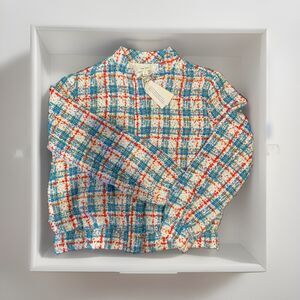 ON-34th Tweed Bomber Jacket Full Zip Multi Color Check Jacket (W Sz Medium)